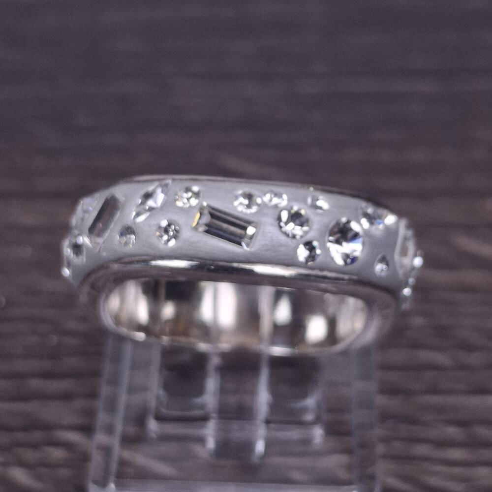 925 Sterling Silver Wide Band Ring Mixed CZ Baguette Round Scattered Size 8